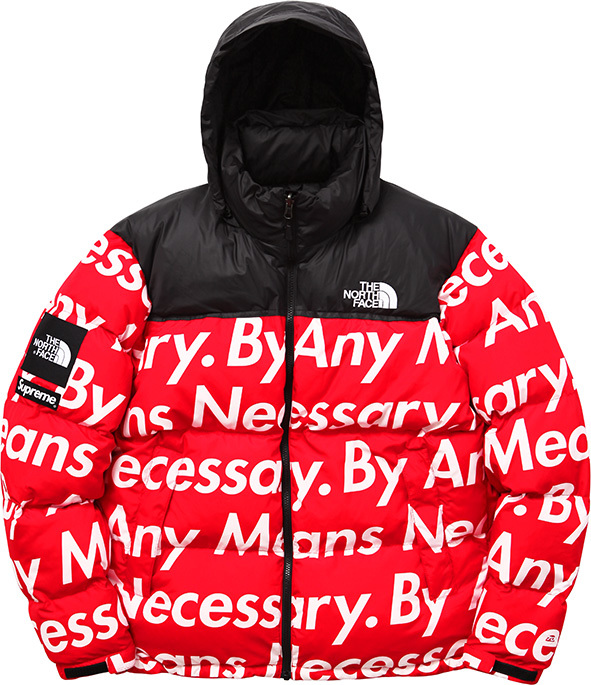 supreme the north face by any means nuptse jacket red
